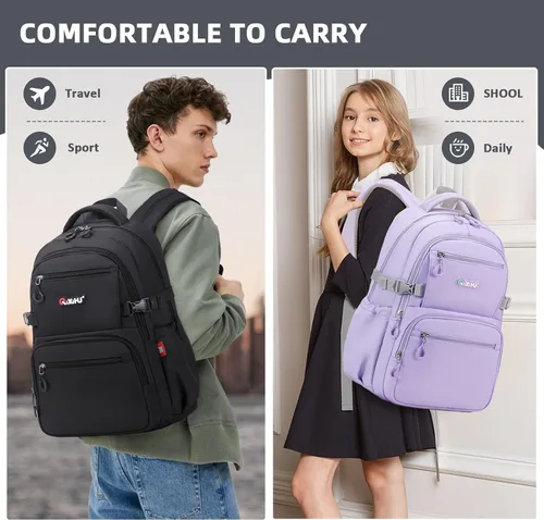 Vista 8 de ASKSKY Mochila para la escuela, mochila ligera para niños y niñas, mochila escolar para adolescentes, para hombres y mujeres, Negro -, Mochilas