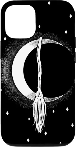 Vista 26 de Funda para iPhone 16 con diseño de luna creciente, escoba de bruja, vintage, Halloween, niñas y mujeres