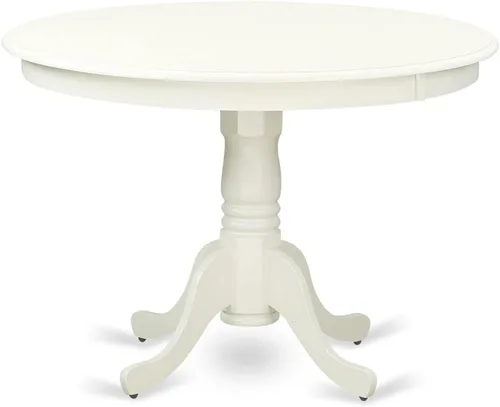 Vista 2 de East West Furniture El juego de 3 piezas Hartland contiene una mesa redonda de comedor con pedestal y 2 sillas tapizadas de tela de lino, 42 x 42