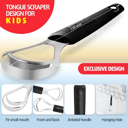 Vista 3 de Cbiumpro Paquete de 4 raspadores de lengua para niños y adultos, limpiador de lengua de acero inoxidable con estuche de viaje, reduce el mal aliento