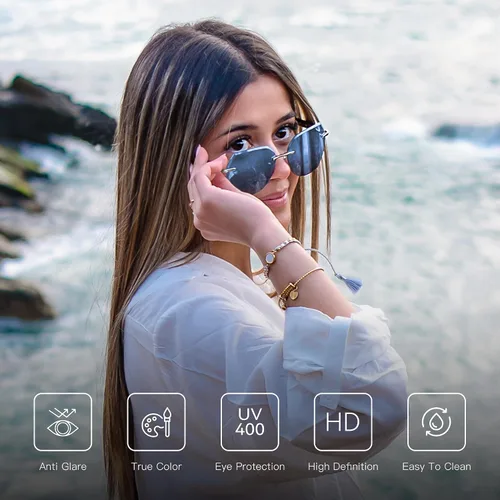 Vista 21 de ZENOTTIC Lentes de sol sin montura de gran tamaño para mujer, diseño geométrico de corte de diamante, lentes degradados, protección UV, tonos de moda