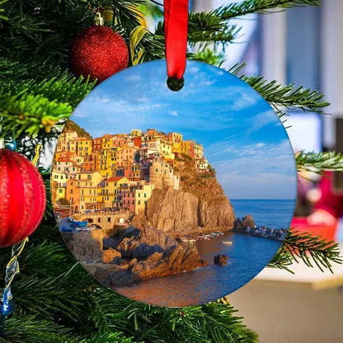Vista 6 de Adorno de Navidad 2023 Florencia Italia Adorno de Navidad de cerámica Catedral Casas Santa María del árbol de Navidad, adorno colgante de regalo