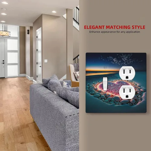 Vista 7 de Placa decorativa para interruptor de luz, playa, rosa, escena nocturna, 2 bandas, 1 palanca, 1 placa de pared dúplex, decoración de placa
