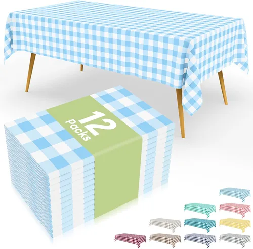 Vista 75 de Smiry 8 paquetes de manteles desechables Gingham, 54 x 108 pulgadas, manteles de plástico impermeables rectangulares en diseño a cuadros