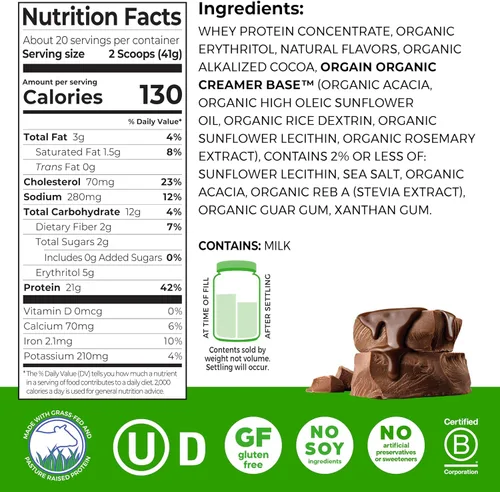Vista 2 de De Orgain Grass, Fed Whey, proteína en polvo, 2 sabores, 11 onzas, 12