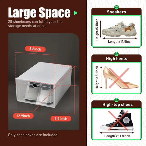 Vista 6 de TFCFL Caja de zapatos, juego de 20 organizadores de almacenamiento de zapatos de plástico apilable para el hogar, caja transparente para zapatos