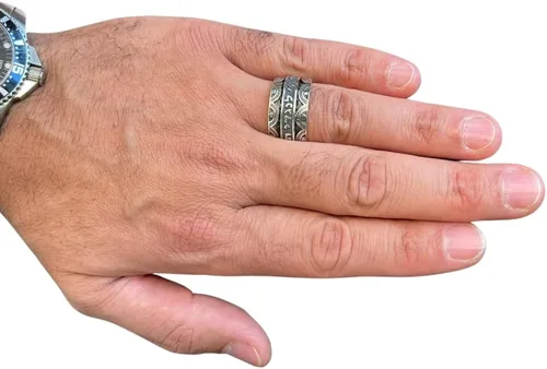 Vista 3 de Anillo de barril giratorio de meditación hebreo hecho a mano en plata de ley 925, joyería judía tamaño 5 a 12