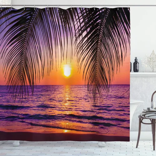 Vista 45 de set de cortina para baño decorativa de tela de poliéster con ganchos