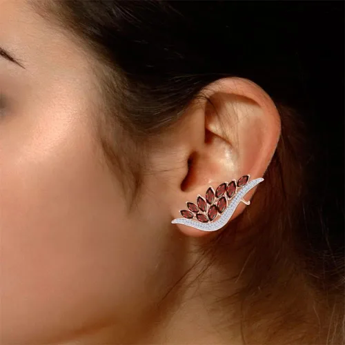 Vista 6 de Pendientes de oruga de oreja de talla marquesa de 6,40 quilates en oro rosa de 14 quilates sobre plata de ley