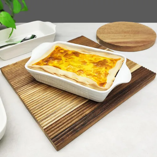 Vista 6 de Plato para hornear de 8 x 5 pulgadas, bandeja para lasaña, bandeja rectangular para hornear de 18 onzas, plato de cerámica con asas (9.8 pulgadas)