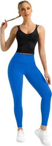 Vista 2 de QUEENIEKE Leggings de yoga de cintura alta con 2 bolsillos para mujeres y niñas, control de abdomen, levantamiento de glúteos, no se transparenta