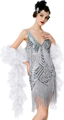 Vista 8 de BABEYOND Boa Chandelle Vintage - Boa de 200g 2m Gatsby de organza, accesorio estilo flapper de 1920 Negro