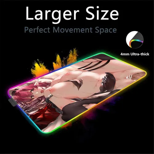 Vista 2 de Alfombrilla de mouse XXL RGB Anime Girl Sexy Butt Breasts Chest Alfombrilla de color LED Accesorios para juegos Mause Alfombra Gamer Oficina PC