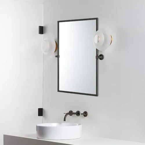 Vista 10 de Espejo rectangular de baño con marco de metal dorado cepillado, espejos de tocador biselados inclinables para pared, total 23.9 x 24 pulgadas