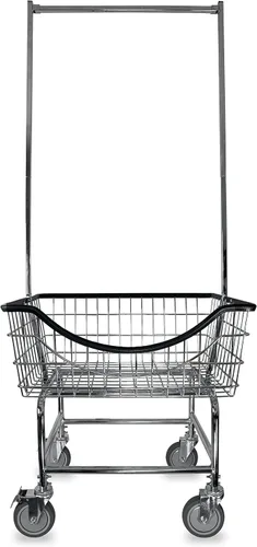Vista 2 de LVP Big Brother - Carrito de lavandería comercial con estante de doble poste 3.25 bushels (acabado cromado de grado comercial)