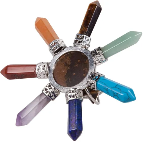 Vista 3 de Nupuyai Generador de energía de 7 chakras, torre cónica de pirámide de punto de cristal curativo de reiki con piedra de estrella Merkaba, piedra