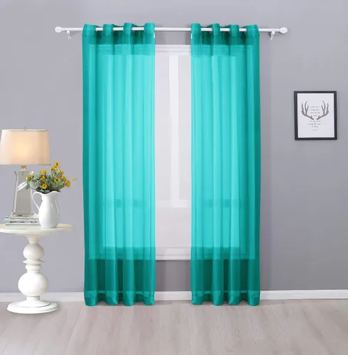 Vista 29 de Interior Trends Ariana - Juego de 2 cortinas de gasa transparente totalmente cosida con ojales (63 pulgadas de largo, beige)