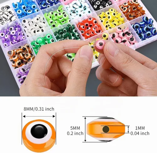 Vista 2 de Praisebank 24 estilos 800 cuentas de mal de ojo para hacer joyas, dijes contra el mal de ojo con agujero de 0.039 pulgadas