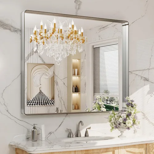 Vista 94 de LOAAO 20x16 Pulgadas Espejo de Baño con Marco de Metal Negro para Pared, Espejo de Tocador de Baño de Estilo Granja, Espejo Grande Rectangular