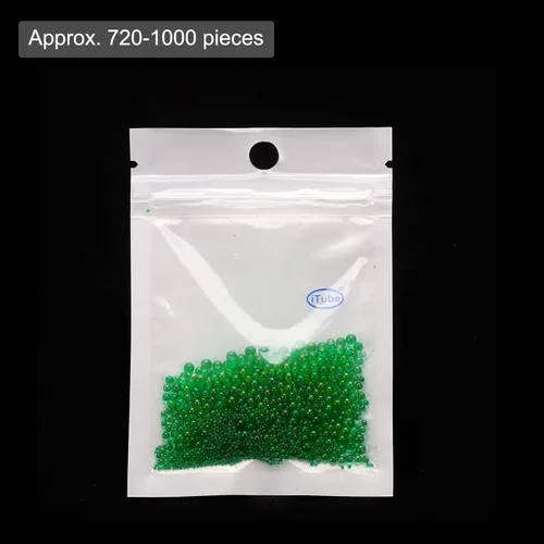Vista 3 de Cuentas de cristal iridiscente, pequeñas gotas de agua de 0.016-0.118 in, 0.35 oz sin agujero, microredondas, color verde oscuro, cuentas de gotas