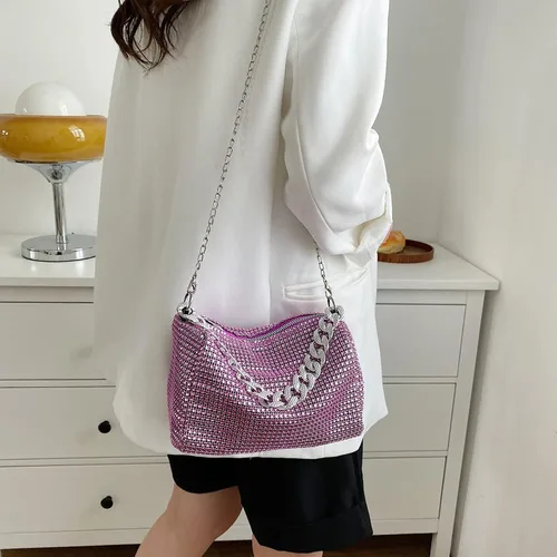 Vista 2 de BOLLEY JOSS Bolsos de noche para mujer, bolso cruzado brillante con asa de cadena, bolso de mano para fiesta de graduación y niñas
