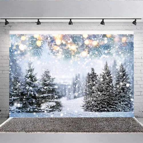 Vista 4 de Lofaris Telón de fondo de país de las maravillas de invierno, bosque blanco de Navidad, copos de nieve, fondo de fotografía para niños, recién