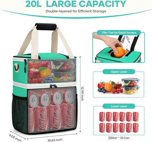 Vista 2 de Maelstrom Insulated Lunch Bag, Leakproof Lunch Box with Quick Access Lid Dual-layer Compartments, Multiple Pockets, Water-resistant, Shoulder