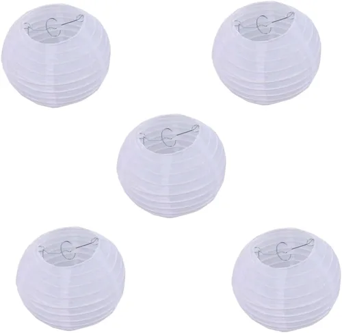 Vista 4 de KEMANI Faroles decorativos de papel blanco de 10 pulgadas, colgantes redondos, suministros de fiesta para cumpleaños, bodas, Navidad, novias