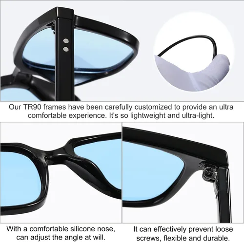 Vista 4 de SHEEN KELLY TR90 Polarized Sunglasses Square for Men Women Black Frame Glasses Downey See Through Lens Blue Tinted