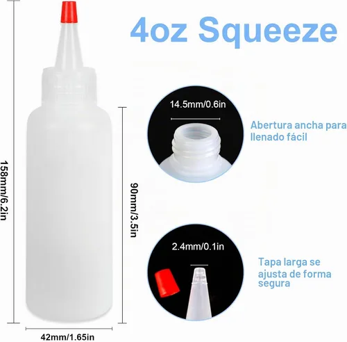 Vista 2 de Ninsula 5 botellas exprimibles, botellas de plástico de 4 onzas con tapa superior de giro rojo, botellas vacías para salsas, salsa de tomate