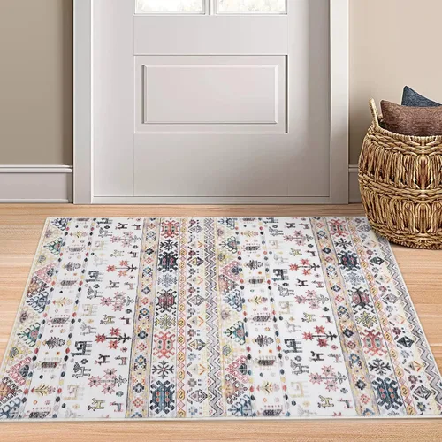 Vista 10 de GlowSol Alfombra bohemia de 4 x 6 pies, lavable, para dormitorio, antideslizante, alfombra marroquí, alfombra bohemia de pelo bajo, alfombra