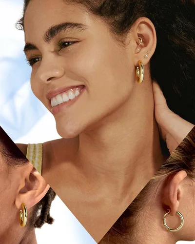 Vista 3 de Wowshow - Arracadas para mujer, aretes gruesos huecos chapados en oro de 14quilates