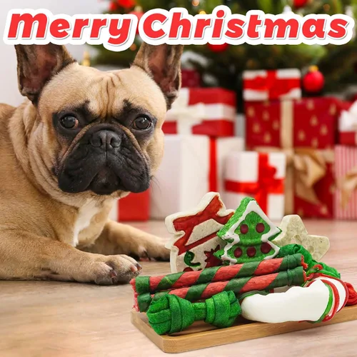 Vista 5 de MON2SUN 12 unidades de golosinas navideñas de cuero crudo para perros pequeños