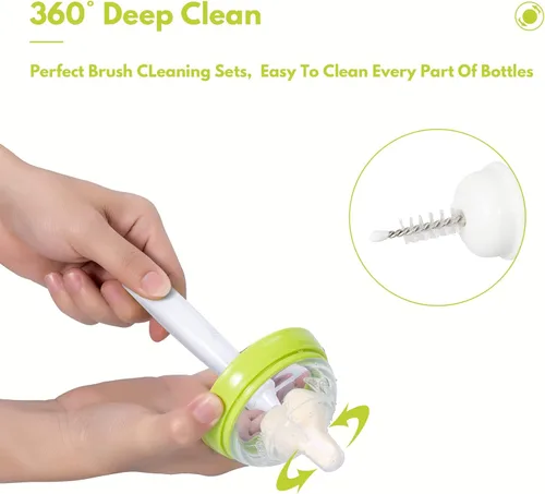 Vista 2 de Kit de cepillo blanco para biberones con cabezales de esponja, limpiadores