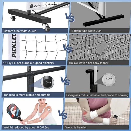 Vista 6 de Pickleball Net Set with 4 Fiberglass Paddles, Portable Pickleball Set with 4 Fiberglass Paddles, 6 Balls & Carry Bag, Easy Setup for Driveway