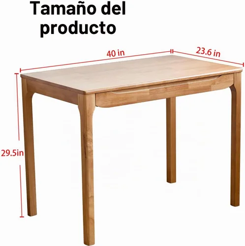 Vista 2 de Escritorio de madera maciza de 40"x24" con cajones, escritorio de escritura de madera para espacios pequeños, escritorios de oficina en casa