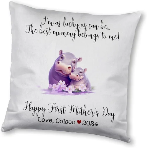 Vista 12 de Generic Custom Mama Hippopotamus with Childs, First Mother's Day Custom Pillowcase, Personalized Mother's Day Pillowcase, Gift for Mom, Home Decor