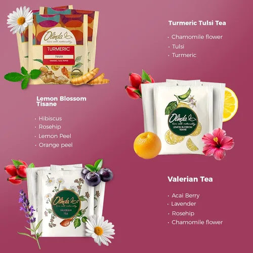 Vista 4 de Olinda Caja de regalo de flores y raíces curativas, té natural sin cafeína, bolsas de té de hierbas, té de belleza saludable, bienestar y alivio
