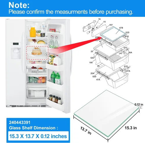 Vista 3 de Actualizado 240443391 Reemplazo de estante de vidrio para refrigerador Frigidaire Electrolux Kenmore Cubierta de cajón de delicatessen Inserto