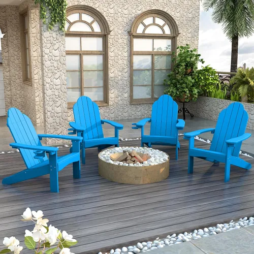 Vista 9 de LUE BONA HDPS Sillas Adirondack, 1 silla, patio exterior de larga duración para todas las estaciones, soporte para tazas oculto, 350 libras, azul