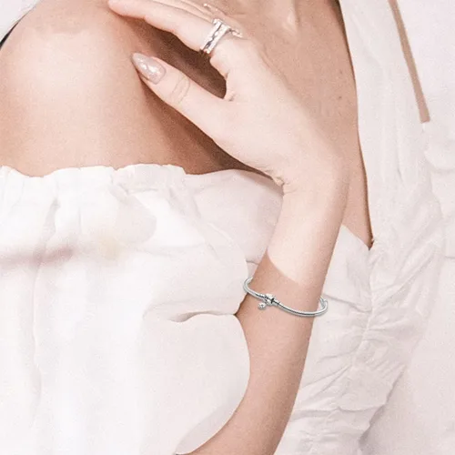Vista 2 de LENDPLEX Pulsera de dijes para dijes, plata de ley S925 con cierre de corazón básico icónico de serpiente, pulsera de cadena de regalo para niñas