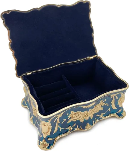 Vista 2 de YGFRSTO Joyero retro decorativo, organizador de joyas, caja de viaje portátil para mujeres, niñas, niños, pequeño organizador de almacenamiento