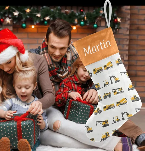 Vista 5 de Camión volquete personalizado Bulldozer divertidas medias de Navidad personalizar con nombre para la familia niños mascotas decoraciones regalo