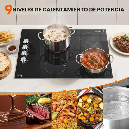 Vista 3 de AMZCHEF Estufa eléctrica de 30" 4 quemadores 7000W Estufa incorporada Todos
