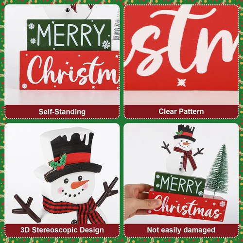 Vista 3 de Decoraciones de Navidad para interiores, muñeco de nieve de madera, mesa de Navidad para el hogar, centros de mesa de Navidad, centros de mesa