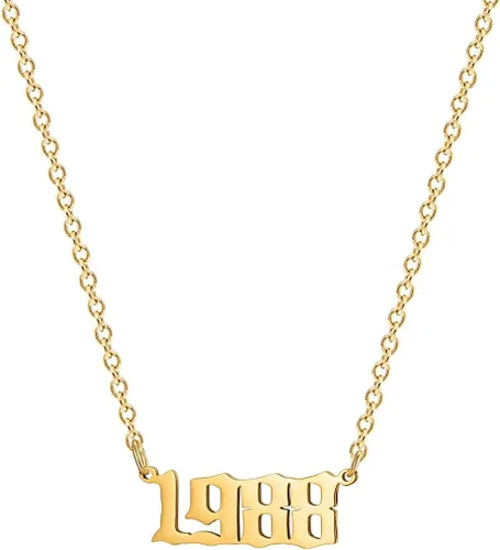 Vista 30 de Collar de acero inoxidable chapado en oro de 18 quilates, con número de cumpleaños, aniversario, joyería memorable para mujer