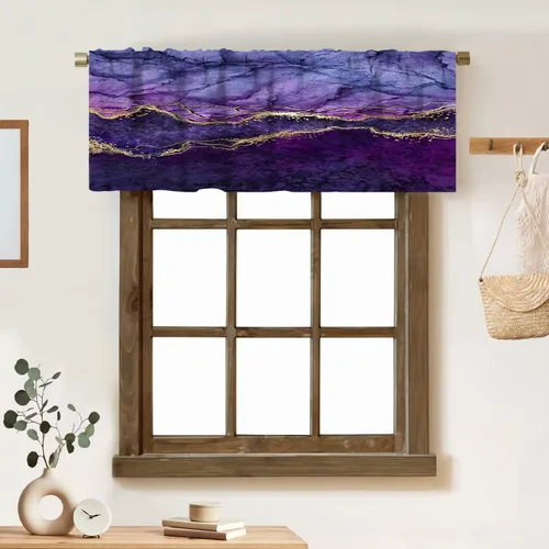 Vista 38 de Cortina de cenefa de mármol verde con venas doradas de mármol negro, diseño abstracto de lujo, elegante cenefa con bolsillo para barra, 1 panel