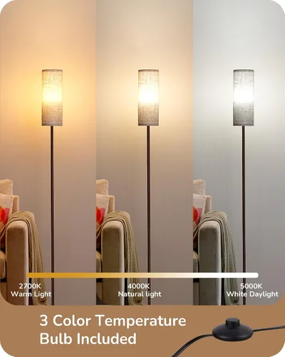 Vista 2 de EDISHINE Lámpara de pie LED para sala de estar, lámpara de pie moderna de 63.7 pulgadas con bombilla LED de 9 W, 3 temperaturas de color, lámpara