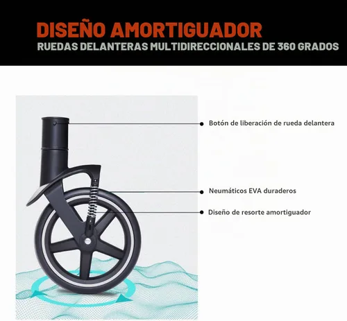 Vista 5 de Cochecito grande para perros, cochecitos para mascotas de 4 ruedas para perros medianos o 2 perros, plegable con un solo clic, malla transpirable