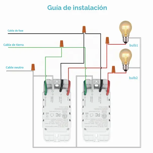 Vista 2 de Interruptor de luz inteligente de 2 bandas (botón), interruptores de luz WiFi inteligentes dobles, interruptor inteligente compatible con Alexa